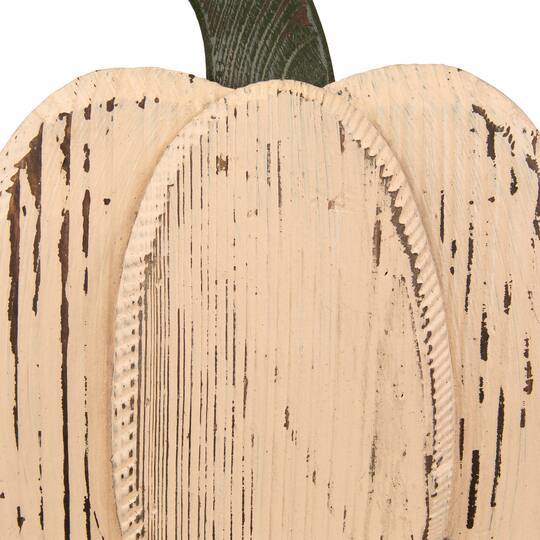 10.5" Small White Wooden Fall Harvest Pumpkin with Stem